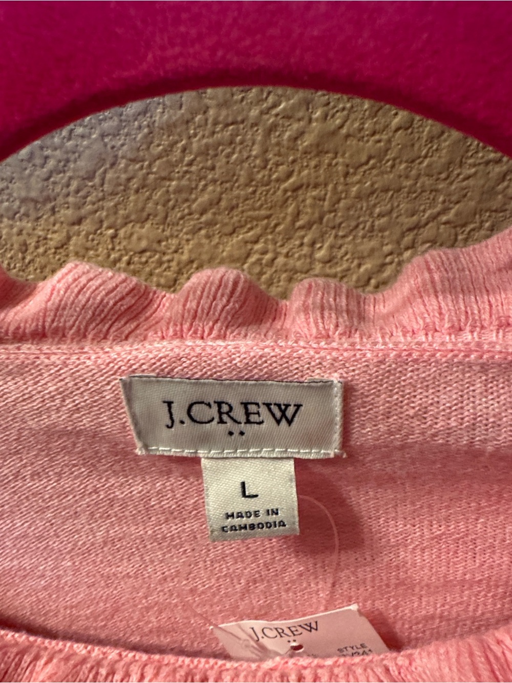 J. Crew Light Pink Ruffle-Trim Crewneck Sweater